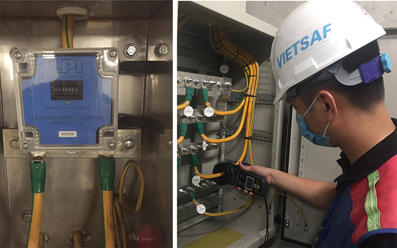 Đo điện trở chống sét trong hộp tiếp địa và kiểm tra đồng hồ đếm sét(Nếu công trình có lắp)